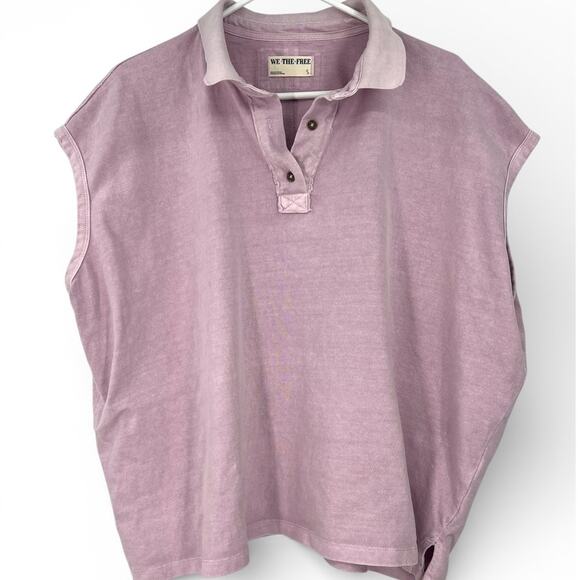 Free People  | S | Keep On Polo Oversized Preppy colligate Mauve Top Shirt - Picture 2 of 6